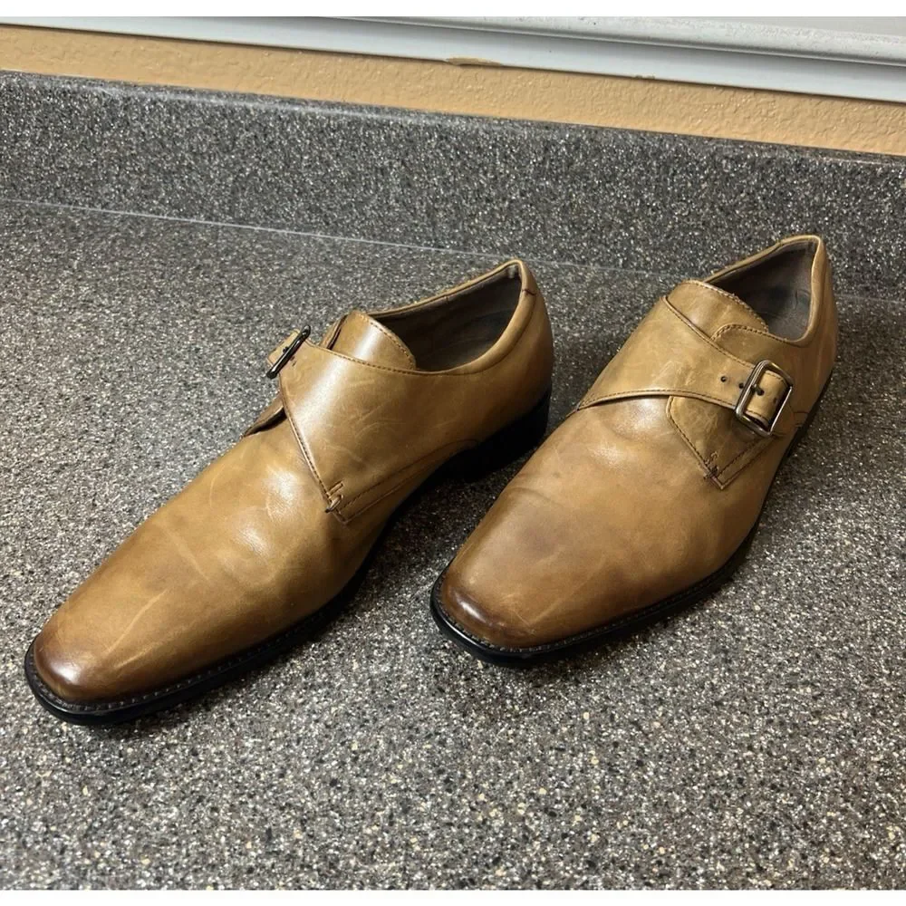 Banana Republic Mens Size 11.5 Tan Leather Comfort Dress /Casual Shoe Monk Strap